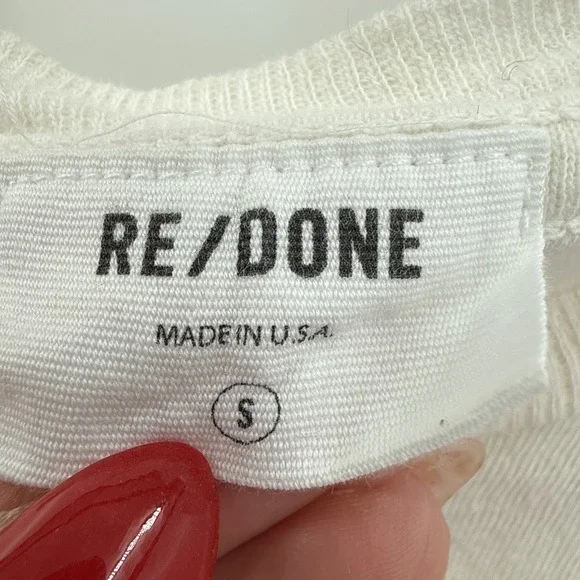 Re/Done Womens Cream "This Buds For You" Cotton T-Shirt Size Small Retro Logo - Picture 6 of 10